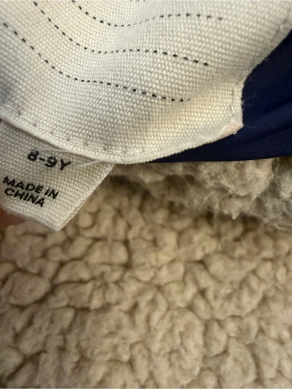 Mini Boden Quilted Blue Hooded Sherpa lined  Navy Coat size 8/9